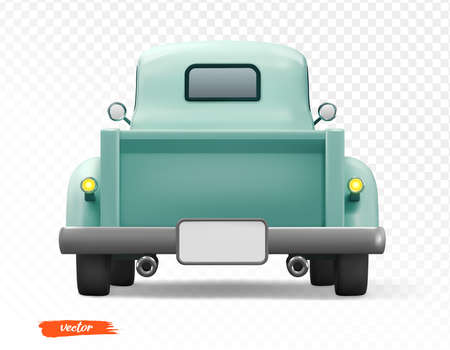 Vintage blue car on transparent background. Vector realistic illustration. Turquoise car truckのイラスト素材