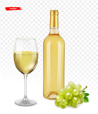 Wine bottle with glass ang grape isolated. Mockup for your design.のイラスト素材