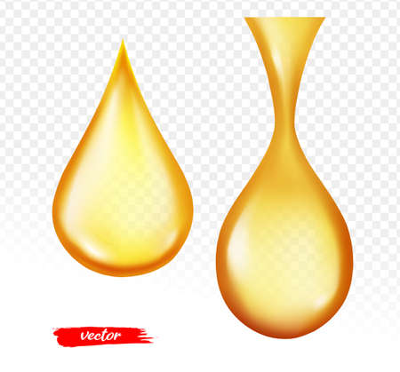 Oil drop isolated on transparent background. Realistic vector illustration of honey drop.のイラスト素材
