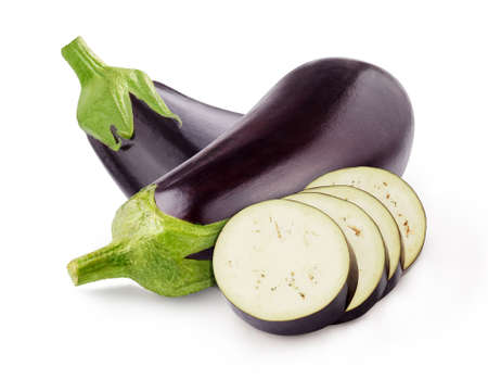 Eggplant sliced isolated. Eggplant with slices on white background.の写真素材