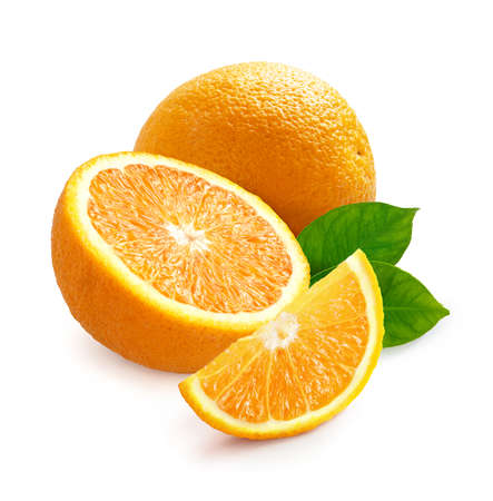 Tasty orange with half of orange and orange slice isolated on white background.の写真素材