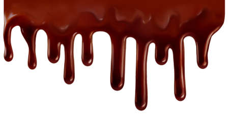 Chocolate drops. Liquid chocolate isolated on white background. Melted chocolate.の写真素材