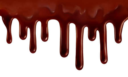 Chocolate drops. Liquid chocolate isolated on white background. Melted chocolate.の写真素材