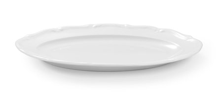 White porcelain plate isolated. Oval plate on white.の写真素材