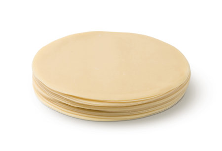 Stack of slices of dough on white background. Dough isolated.の写真素材