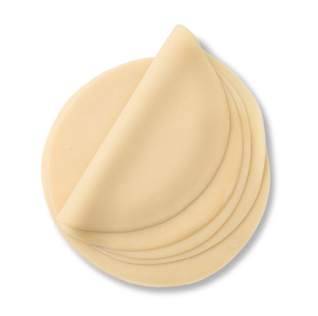 Stack of slices of dough on white background. Top view of dough isolated.の写真素材