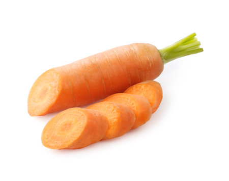 Carrots isolated. Slices of carrot on white background.の写真素材