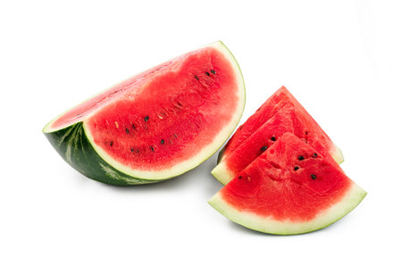 Watermelon slices and half watermelon isolated on white backgroundの写真素材