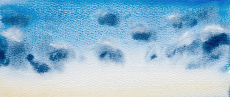 Watercolor sky with clouds. Hand draw.の写真素材