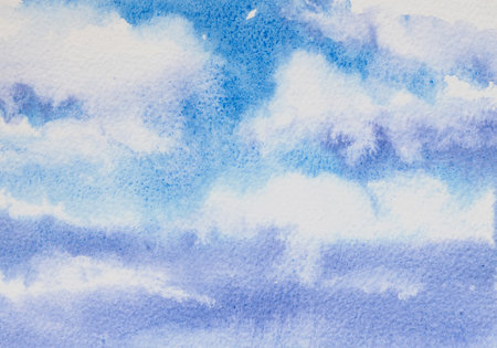 Watercolor sky with clouds. Hand draw.の写真素材