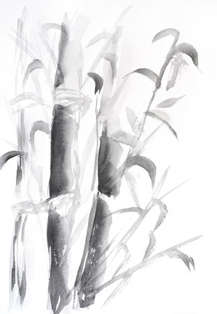 Bamboo ink painting. Hand draw. Sumi-e art watercolor bamboo ink.の写真素材