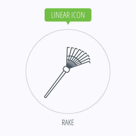 Rake icon. Gardening equipment sign. Outdoor instrument symbol. Linear outline circle button. Vectorのイラスト素材