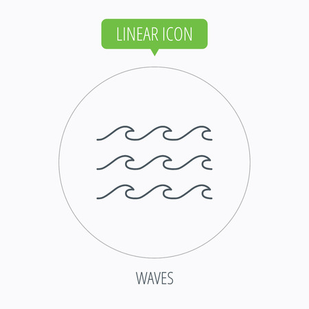 Waves icon. Sea flowing sign. Water symbol. Linear outline circle button. Vectorのイラスト素材
