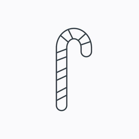 Candy cane icon. Sugar lollipop sign. Sweet lolly pop symbol. Linear outline icon on white background. Vectorのイラスト素材