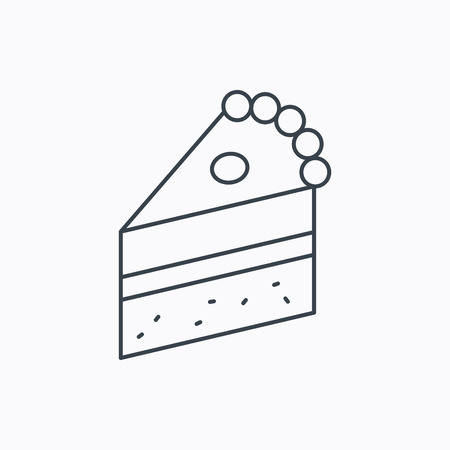 Piece of cake icon. Sweet dessert sign. Pastry food symbol. Linear outline icon on white background. Vectorのイラスト素材
