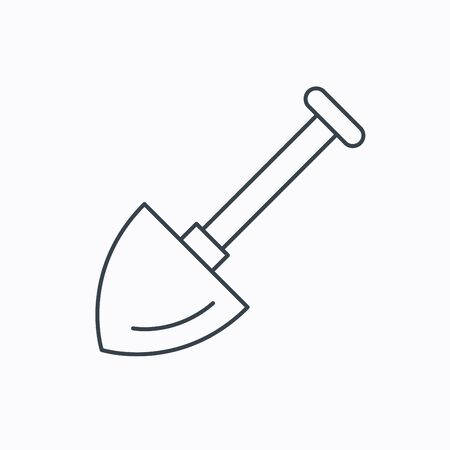 Shovel icon. Garden equipment sign symbol. Linear outline icon on white background. Vectorのイラスト素材