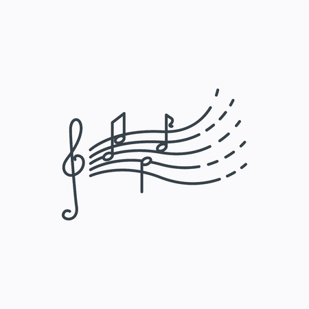 Songs for kids icon. Musical notes, melody sign. G-clef symbol. Linear outline icon on white background. Vectorのイラスト素材