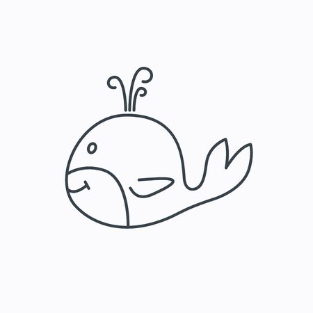 Whale icon. Largest mammal animal sign. Baleen whale with fountain symbol. Linear outline icon on white background. Vectorのイラスト素材