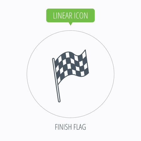 Finish flag icon. Start race sign. Linear outline circle button. Vectorのイラスト素材