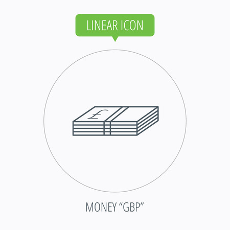 Cash icon. Pound money sign. GBP currency symbol. Linear outline circle button. Vectorのイラスト素材