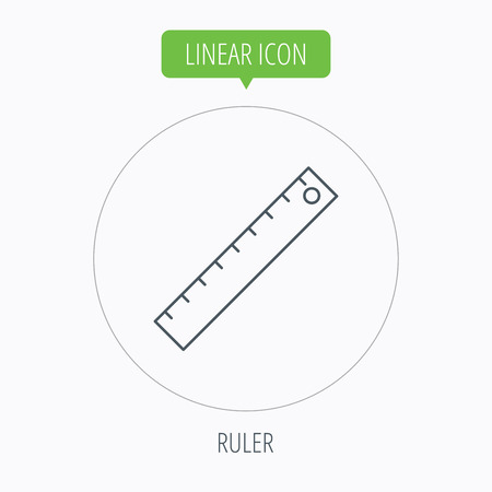Ruler icon. Straightedge sign. Geometric symbol. Linear outline circle button. Vectorのイラスト素材