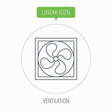 Ventilation icon. Fan or propeller sign. Linear outline circle button. Vectorのイラスト素材