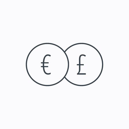 Currency exchange icon. Banking transfer sign. Euro to Pound symbol. Linear outline icon on white background. Vectorのイラスト素材