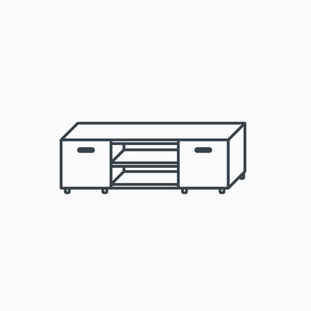 TV table stand icon. Television furniture sign. Linear outline icon on white background. Vectorのイラスト素材
