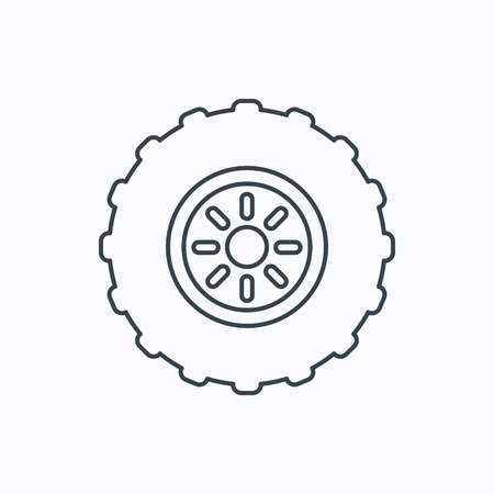 Tractor wheel icon. Tire service sign. Linear outline icon on white background. Vectorのイラスト素材