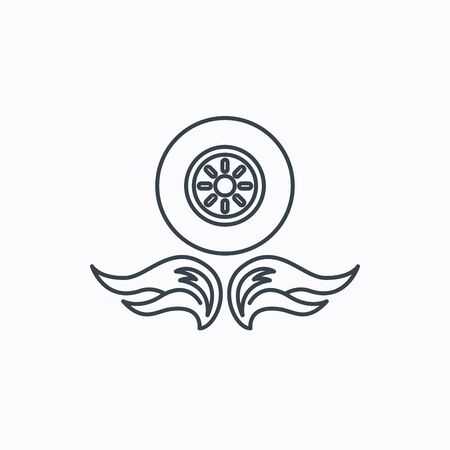 Car wheel icon. Fire flame symbol. Linear outline icon on white background. Vectorのイラスト素材