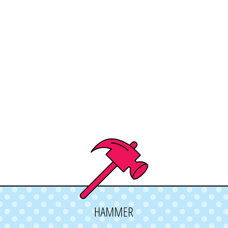 Hammer icon. Repair or fix sign. Construction equipment tool symbol. Circles seamless pattern. Background with red icon. Vectorのイラスト素材