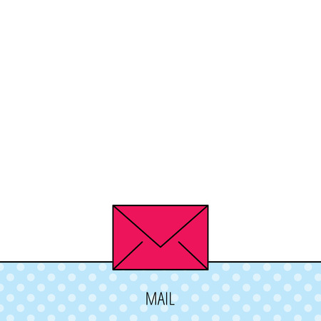 Envelope mail icon. Email message sign. Internet letter symbol. Circles seamless pattern. Background with red icon. Vectorのイラスト素材