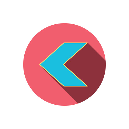 Back arrow icon. Previous sign. Left direction symbol. Red flat circle button. Linear icon with shadow. Vectorのイラスト素材