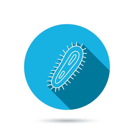 Bacteria icon. Medicine infection symbol. Bacterium or microbe sign. Blue flat circle button with shadow. Vectorのイラスト素材