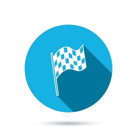 Finish flag icon. Start race sign. Blue flat circle button with shadow. Vectorのイラスト素材