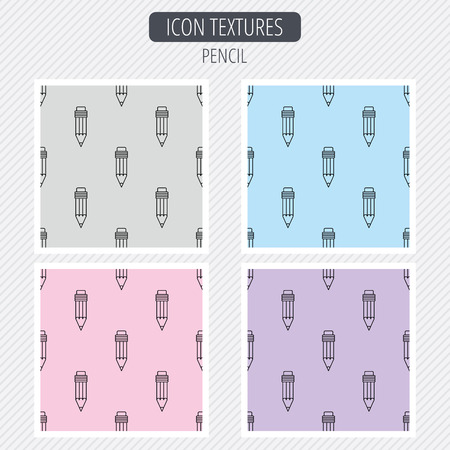 Pencil icon. Drawing tool sign. Diagonal lines texture. Seamless patterns set. Vectorのイラスト素材