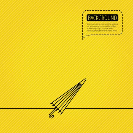 Umbrella icon. Water protection sign. Rainy weather symbol. Speech bubble of dotted line. Orange background. のイラスト素材