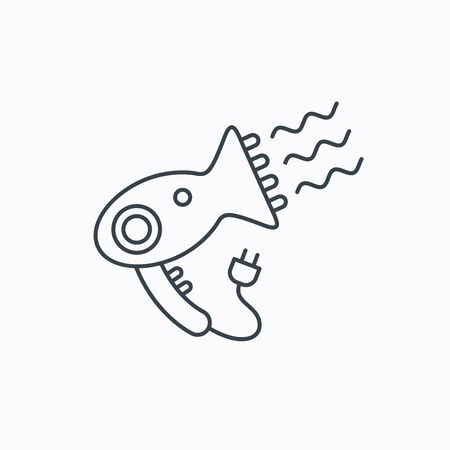 Hairdryer icon. Electronic blowdryer sign. Hairdresser equipment symbol. Linear outline icon on white background. Vectorのイラスト素材