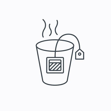 Tea bag icon. Natural hot drink sign. Breakfast beverage symbol. Linear outline icon on white background. Vectorのイラスト素材