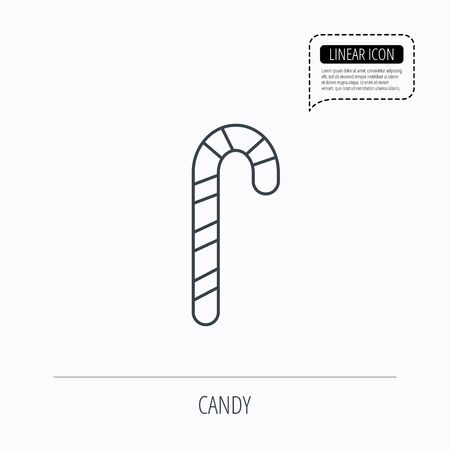 Candy cane icon. Sugar lollipop sign. Sweet lolly pop symbol. Linear outline icon. Speech bubble of dotted line. Vectorのイラスト素材