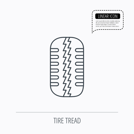 Tire tread icon. Car wheel sign. Linear outline icon. Speech bubble of dotted line. Vectorのイラスト素材