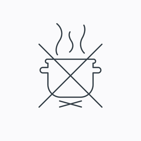 Boiling saucepan icon. Do not boil water sign. Cooking manual attenction symbol. Linear outline icon on white background. Vectorのイラスト素材
