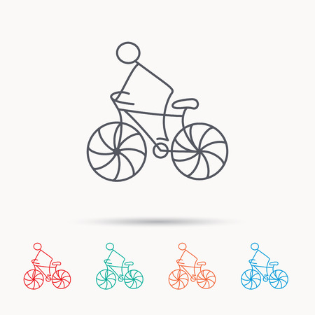 Biking sport icon. Bicycle race sign. Professional cyclist symbol. Linear icons on white background.のイラスト素材