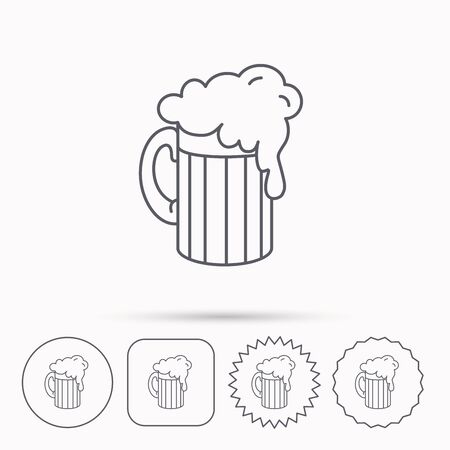 Beer icon. Glass of alcohol drink sign. Brewery symbol. Linear circle, square and star buttons with icons.のイラスト素材