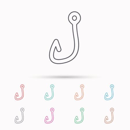 Fishing hook icon. Fisherman equipment sign. Angling symbol. Linear icons on white background.のイラスト素材