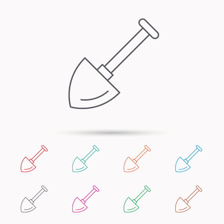 Shovel icon. Garden equipment sign symbol. Linear icons on white background.のイラスト素材