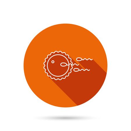 Family planning icon. Fertilization sign. Round orange web button with shadow.のイラスト素材
