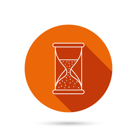 Hourglass icon. Sand time sign. Half an hour symbol. Round orange web button with shadow.のイラスト素材