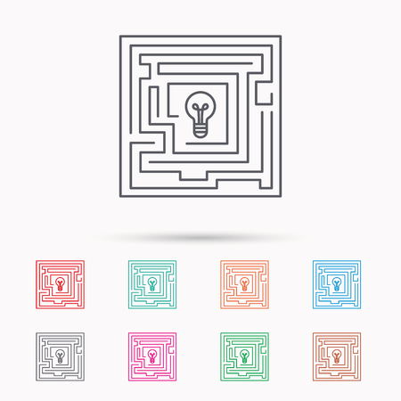 Labyrinth icon. Problem challenge sign. Find solution symbol. Linear icons on white background.のイラスト素材