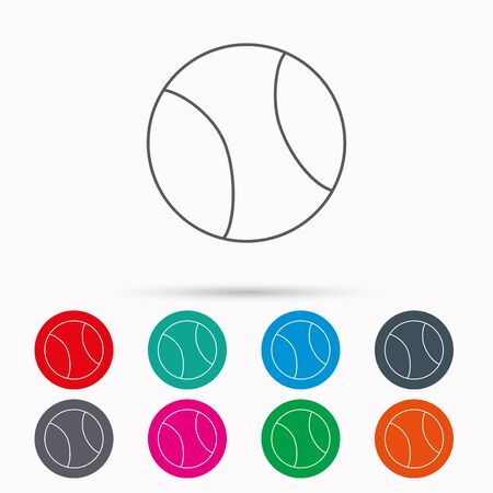 Tennis equipment icon. Sport ball sign. Team game symbol. Linear icons in circles on white background.のイラスト素材
